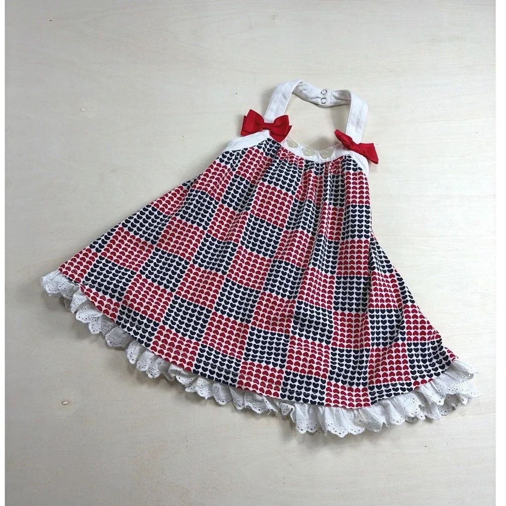 Maggie & Zoe Toddler‎ Girls Heart Checkered Halter Dress Red Navy White 24M